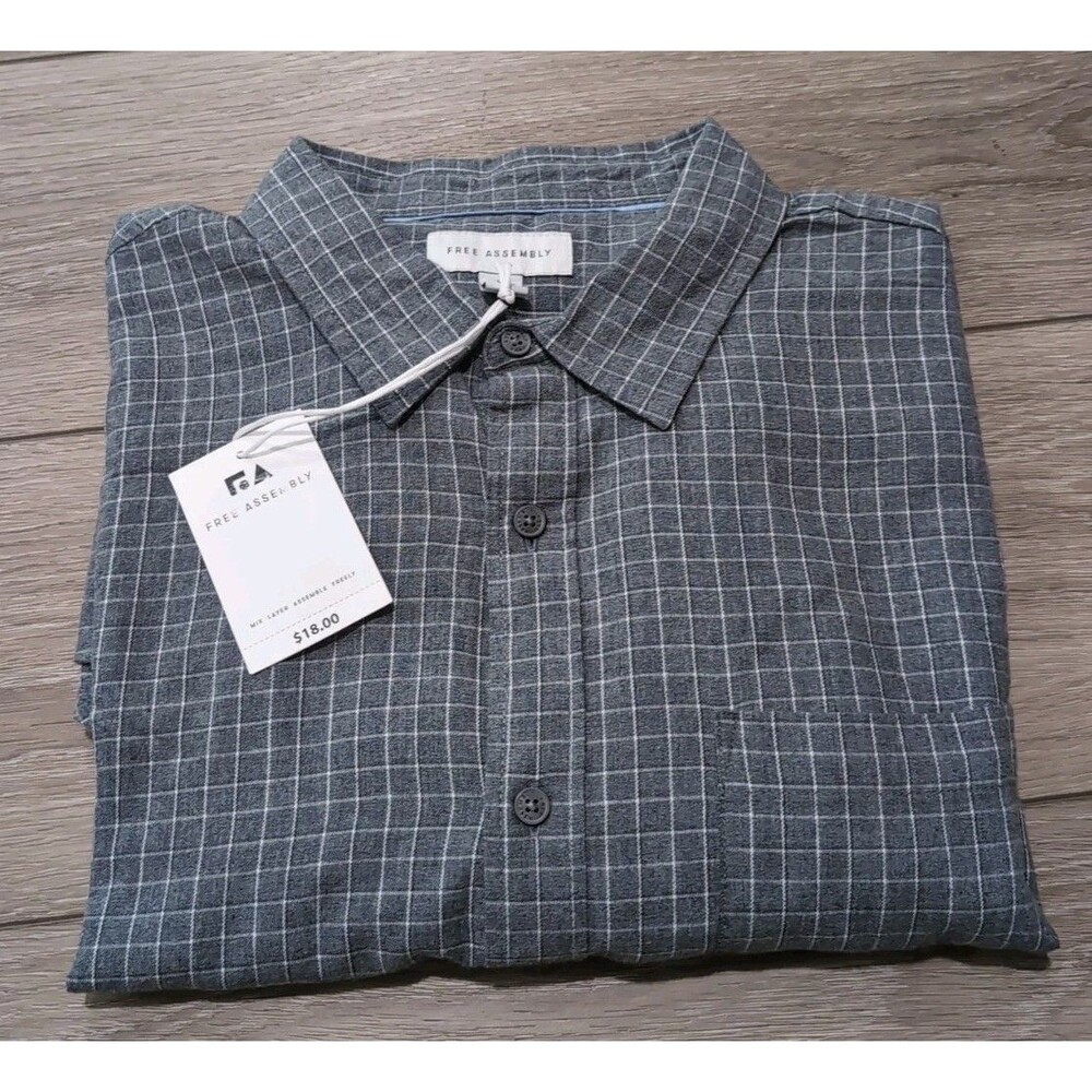 LOT/2 FREE ASSEMBLY PLAID BUTTON FRONT SHIRTS LONG SLEEVE MENS SIZE L   NWT - Picture 3 of 16